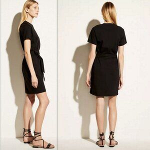 NWOT Vince Short Sleeve Tie Waist Cotton Black Dress